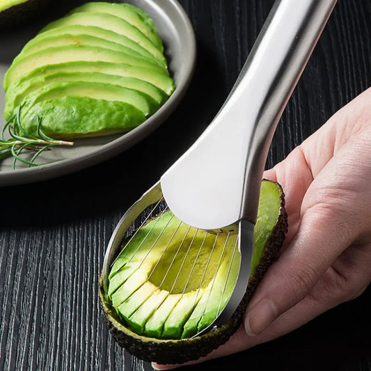 Stainless Steel Avocado & Fruit Cutter – Kitchen Gadget for Easy Slicing