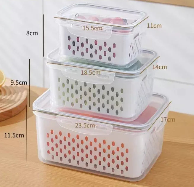 Fruit & Veggie Storage Container with Strainer โ Fridge Organizer