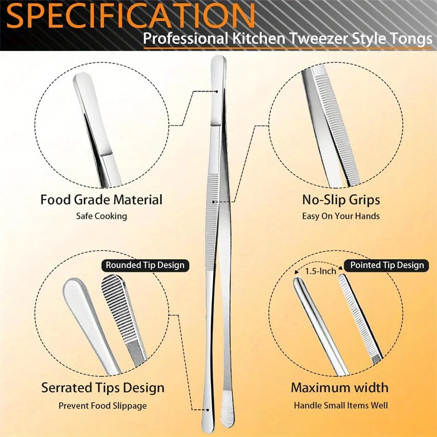 6-Piece Stainless Steel Kitchen Tweezers – Cooking & Chef Tools