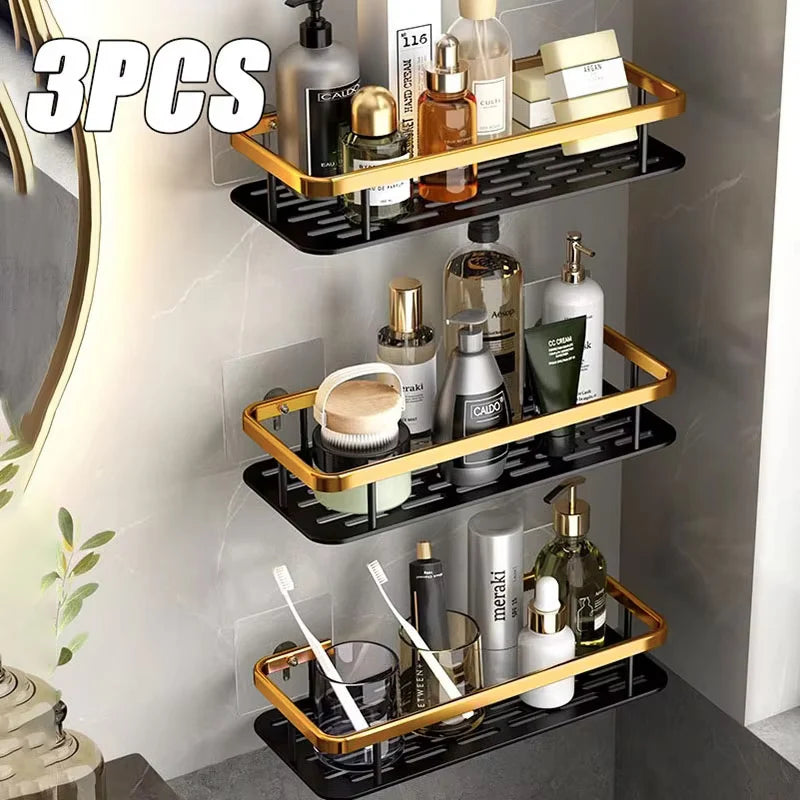 No-Drill Wall-Mounted Aluminum Shower & Kitchen Corner Shelf