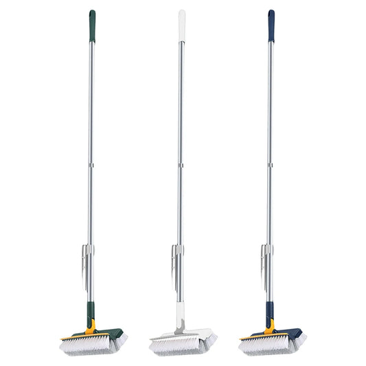 3-in-1 Floor & Tile Scrub Brush with Scraper and Long Handle