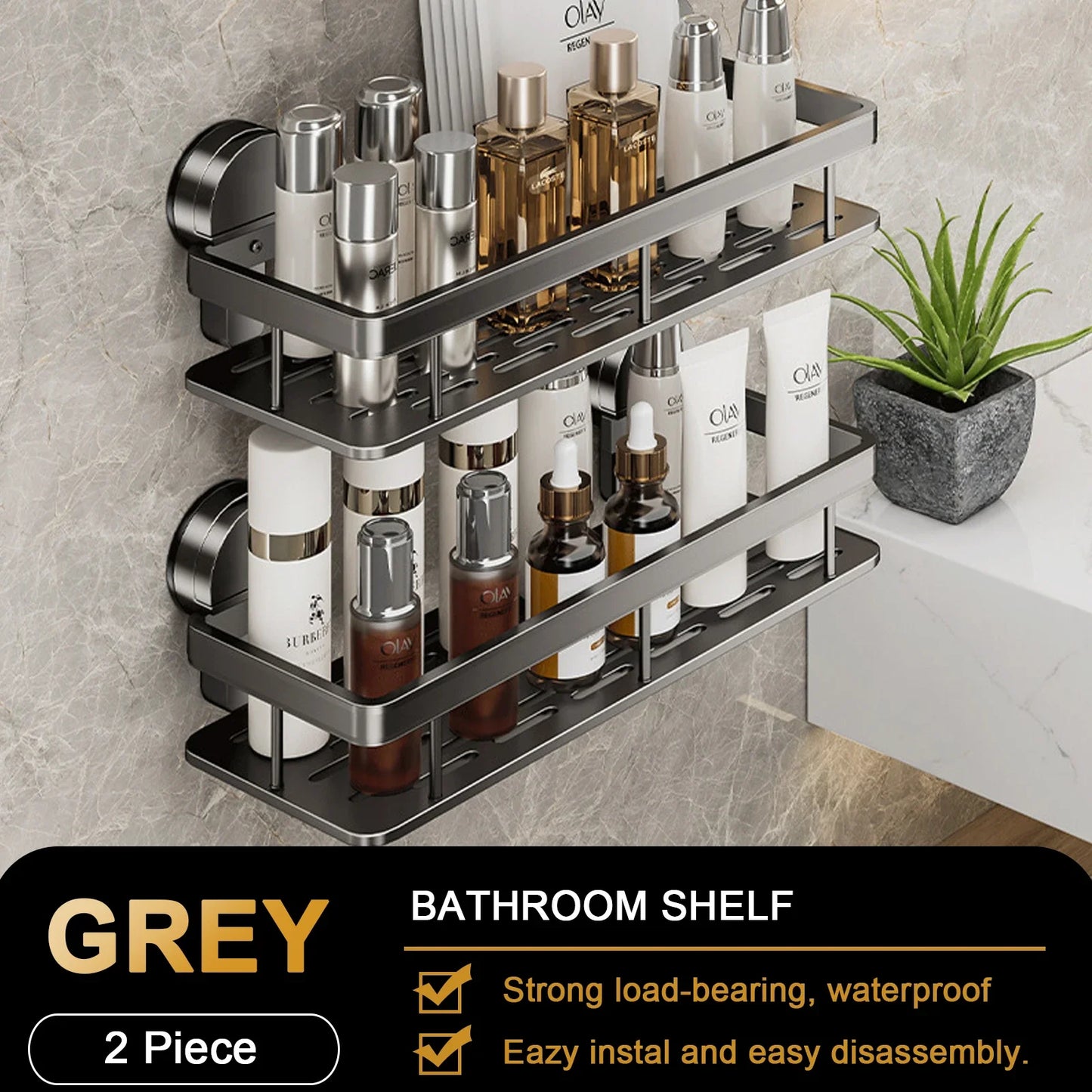No-Drill Suction Cup Bathroom & Kitchen Storage Shelf
