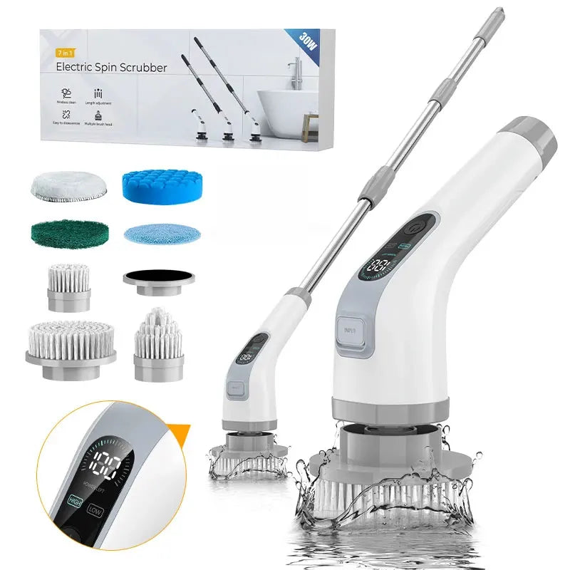 7-in-1 Cordless Electric Spin Cleaning Brush for Bathroom, Kitchen & Home Use