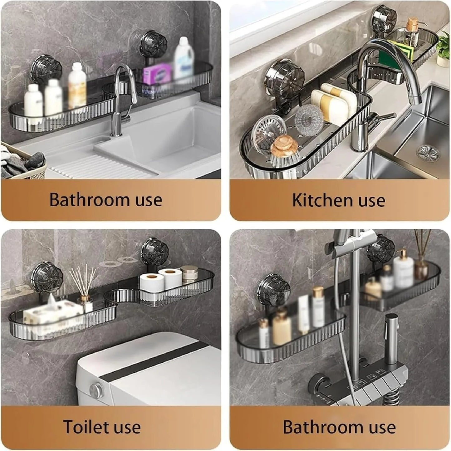 Wall-Mounted Suction Cup Storage Rack – No-Drill Bathroom & Washbasin Organizer
