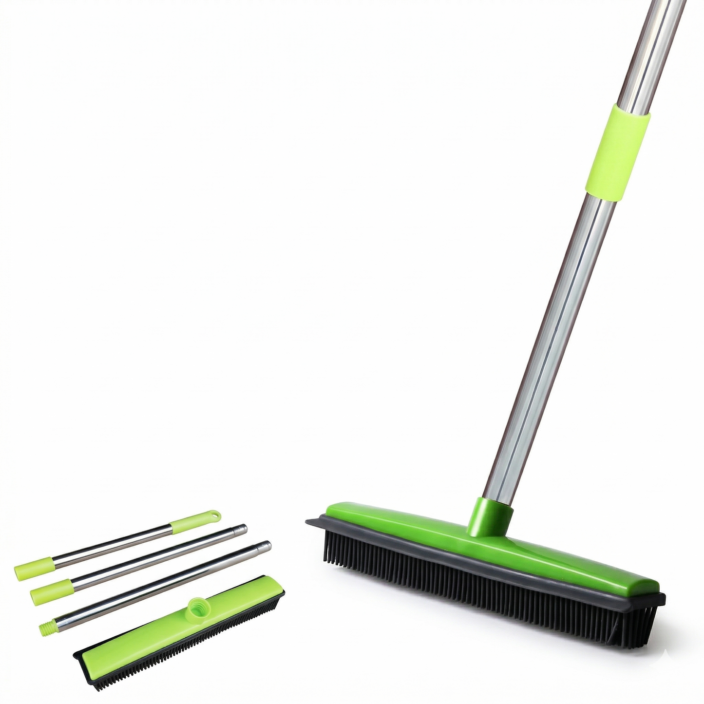 Pet Hair Rubber Broom with Squeegee for Floors & Carpets