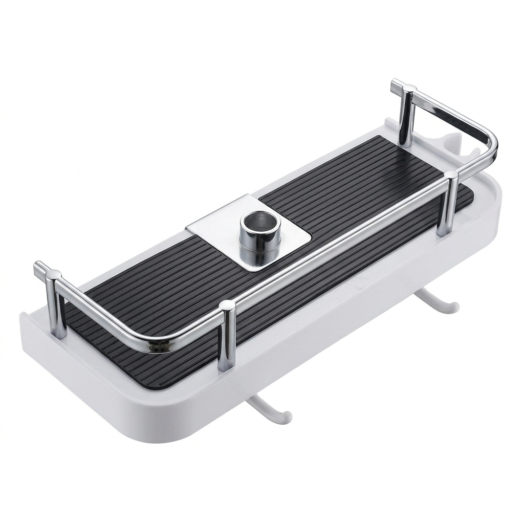 No-Drill Bathroom Shower Storage Rack with Pole, Holder & Shelves