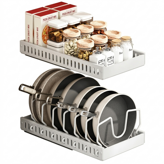 Under-Cabinet Sliding Pot & Pan Organizer with Lid Holder