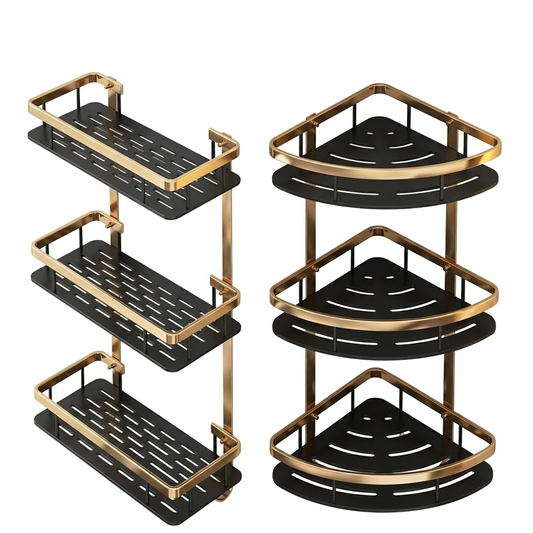 No-Drill Wall-Mounted Aluminum Shower & Kitchen Corner Shelf