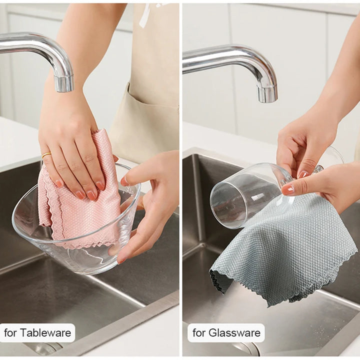 10pcs Microfiber Glass Cleaning Cloth Rag Lint-Free For Windows Car Kitchen Mirror No Trace Reusable Fish Scale Rag Polishing