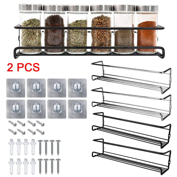 Kitchen Organizer 2 Pcs Metal Hanging Racks For Home Restaurant Wall-Mounted Seasoning Shelf Spice Jar Storage Rack Single Layer