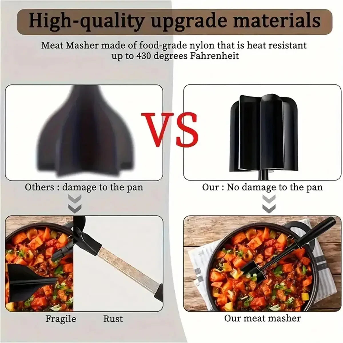 Kitchen Meat Masher & Chopper – Non-Stick Gadget