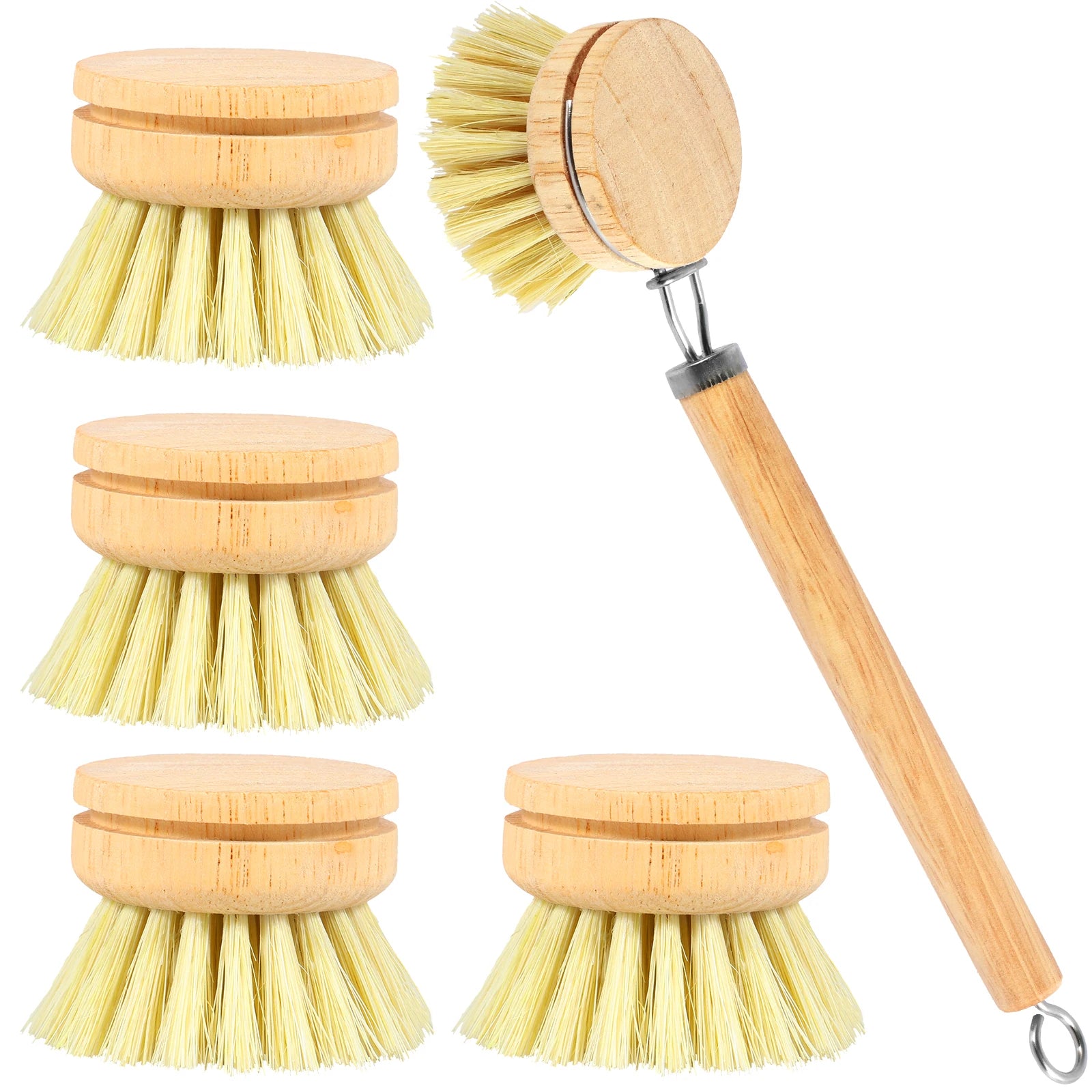 4/5Pcs Bamboo Dish Brush Set Pot Cleaning Brush Long Handle Kitchen Dishes Scrubber Strong Decontamination Rust Removal Utensils