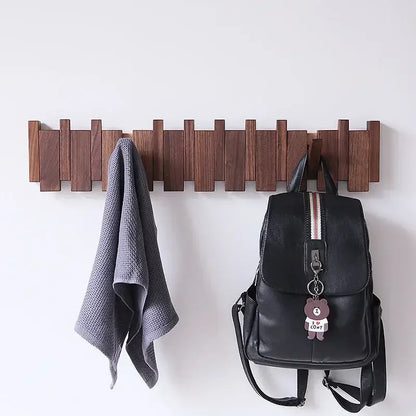 Wall-Mounted Black Walnut Coat Rack with Hooks