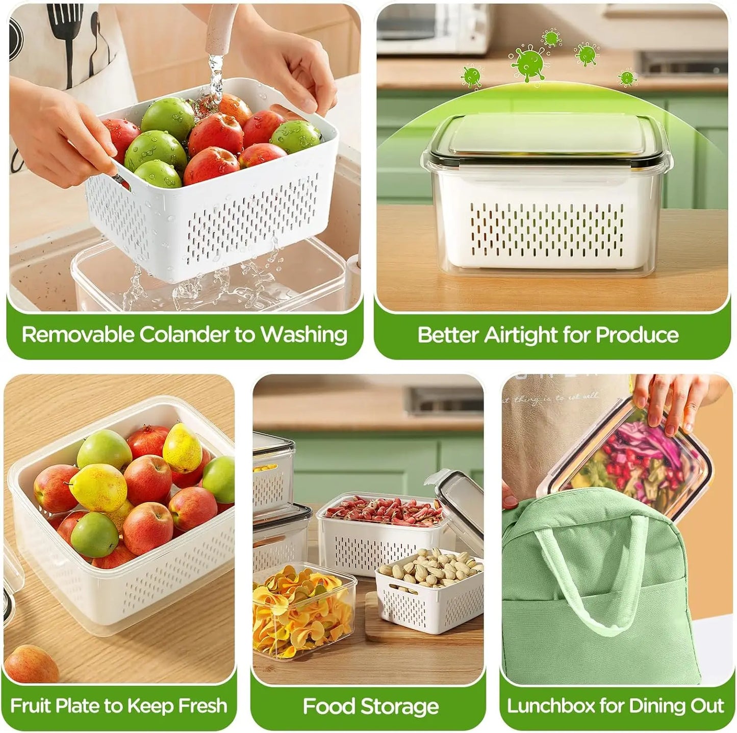 Fruit & Veggie Storage Container with Strainer – Fridge Organizer