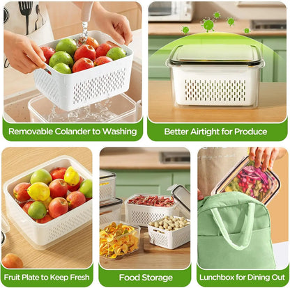 Fruit & Veggie Storage Container with Strainer – Fridge Organizer