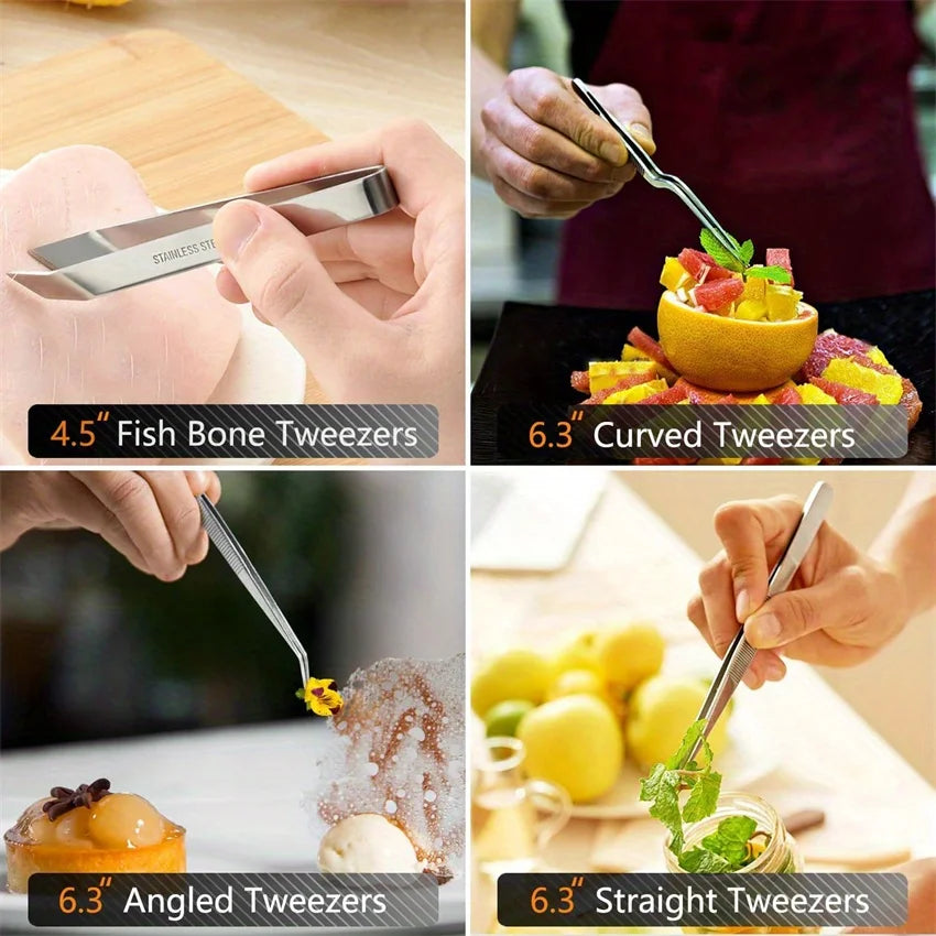 6-Piece Stainless Steel Kitchen Tweezers – Cooking & Chef Tools