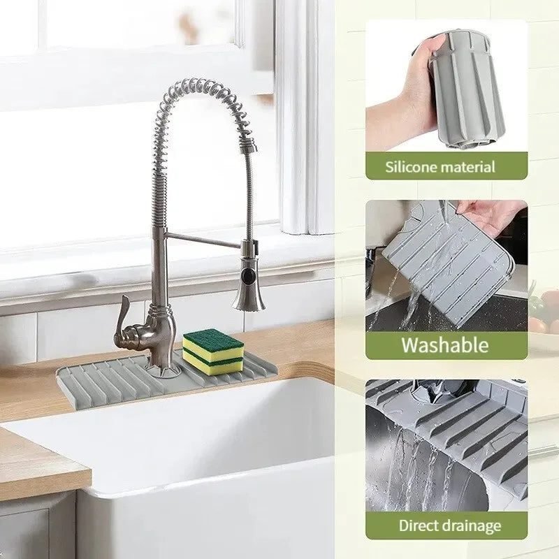 Silicone Sink Faucet Mat Splash Guard & Soap Sponge Holder Drying Pad