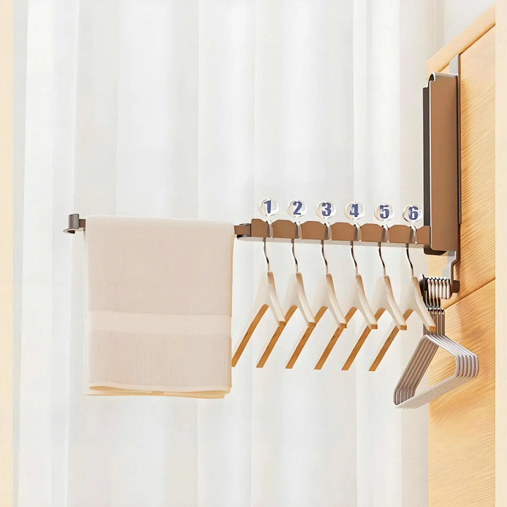 Foldable Over The Door Hook Hanger with Retractable Rod Aluminum Alloy Laundry Drying Rack for Clothes Towels Hat Bag Key Holder