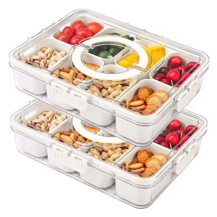 4Grid /8 Grid Snack Box Container, Portable Travel Charcuterie Board with Lid, Refrigerator Food Storage Box, Snack Organizer