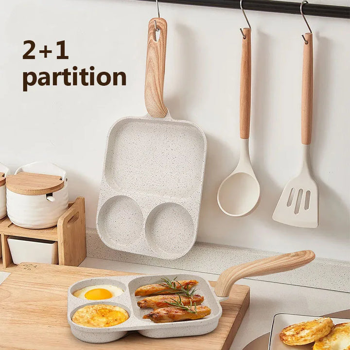 Breakfast Frying Pan Fried Egg Burger Pot Wheat Rice Stone Steak Pot Nonstick Three-in-one Multi-Section Cookware Omelet Pan