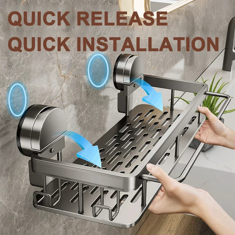 No-Drill Suction Cup Bathroom & Kitchen Storage Shelf
