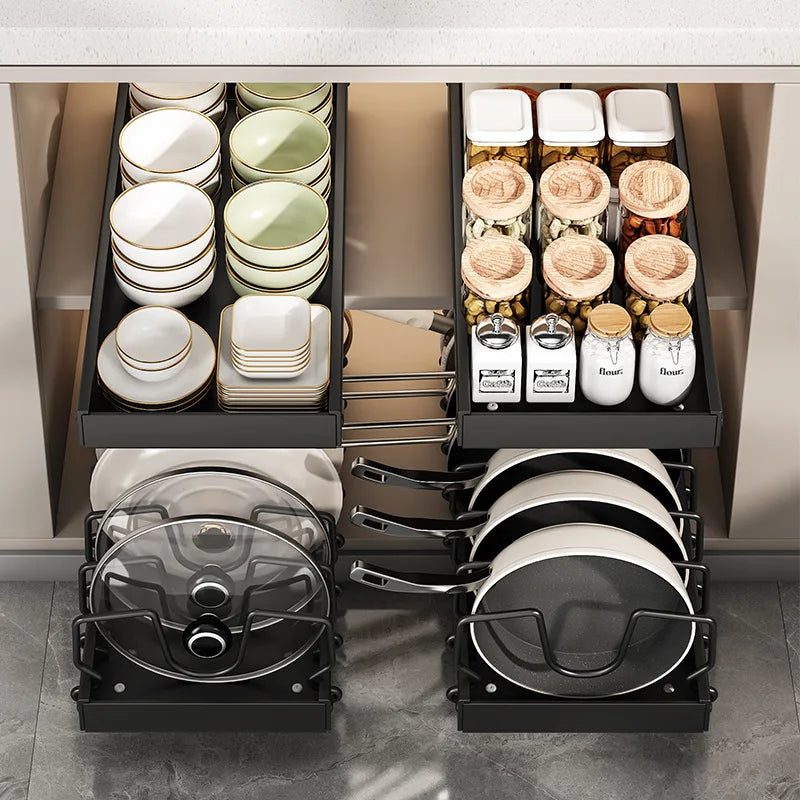Under-Cabinet Sliding Pot & Pan Organizer with Lid Holder