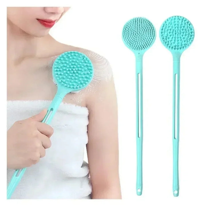 Silicone Long Handle Bath Brush Double-Sided Shower Exfoliating Brush Body Scrub Back Massage Brushes Bathroom Accessories