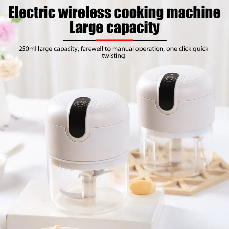 Electric Garlic Masher Food Processor Vegetable Cutter Meat Grinder Fruit Masher Chilli Chopper Home Kitchen USB Charging Mincer