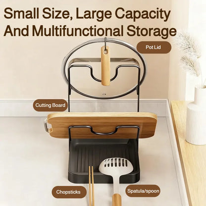 Kitchen Pot Lid Organizer Rack with Drip Tray for Pans & Covers