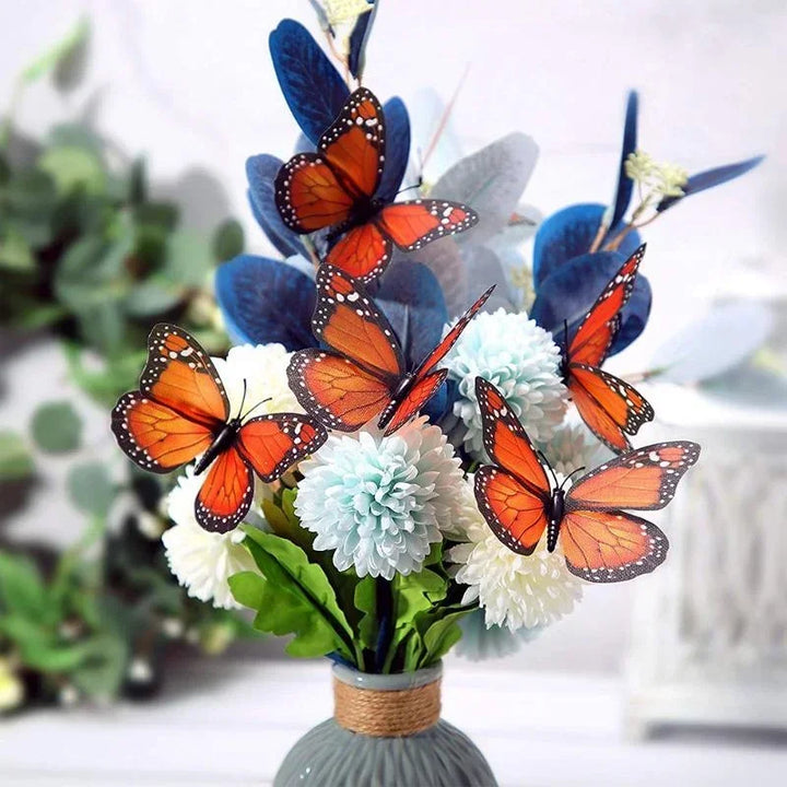 New 10Pcs 4.72 In Monarch Butterfly Decoration Stickers Fake Butterflies for Crafts Artificial Wall 3D Home Decor