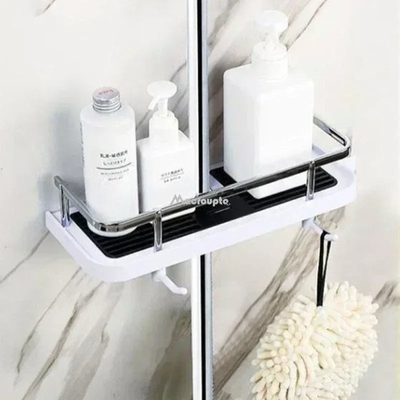 No-Drill Bathroom Shower Storage Rack with Pole, Holder & Shelves