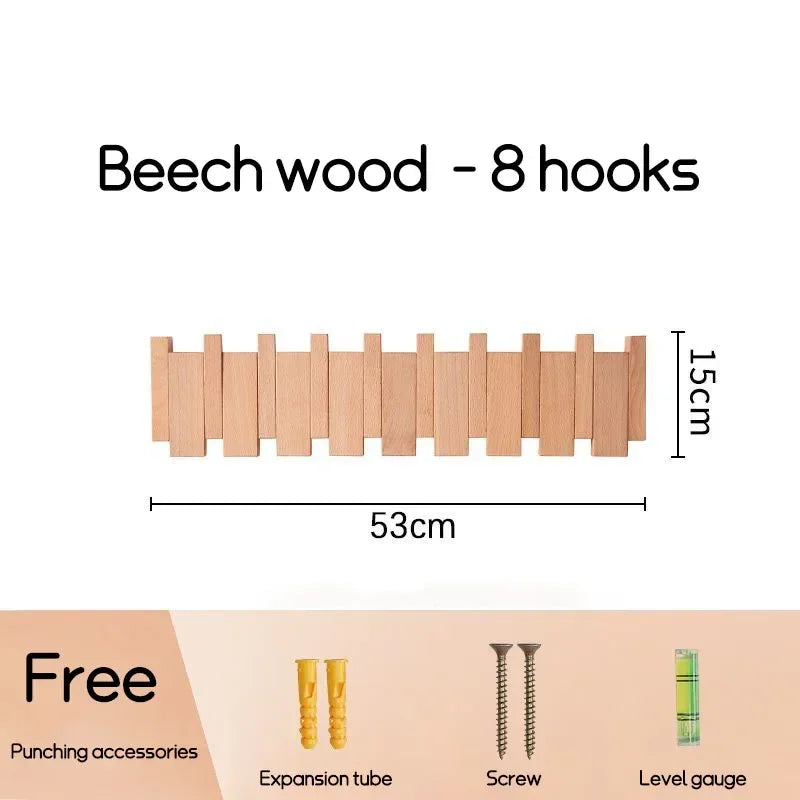 Wall-Mounted Black Walnut Coat Rack with Hooks