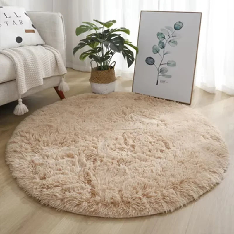 VIKAMA Ultra Soft Shaggy Round Rug Pad Fluffy White Carpet Living Room Home Decor Bedroom Kids Room Salon Thick Pile Carpet