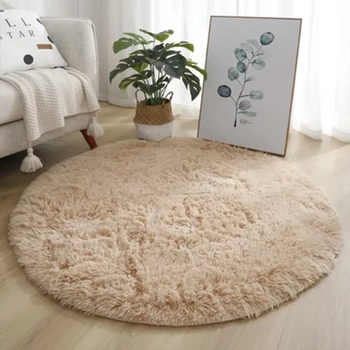 VIKAMA Ultra Soft Shaggy Round Rug Pad Fluffy White Carpet Living Room Home Decor Bedroom Kids Room Salon Thick Pile Carpet