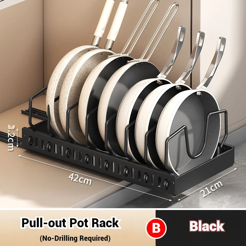 Under-Cabinet Sliding Pot & Pan Organizer with Lid Holder