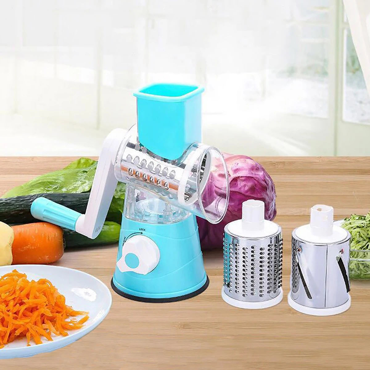 3-in-1 Manual Vegetable Slicer & Shredder with Sharp Drums