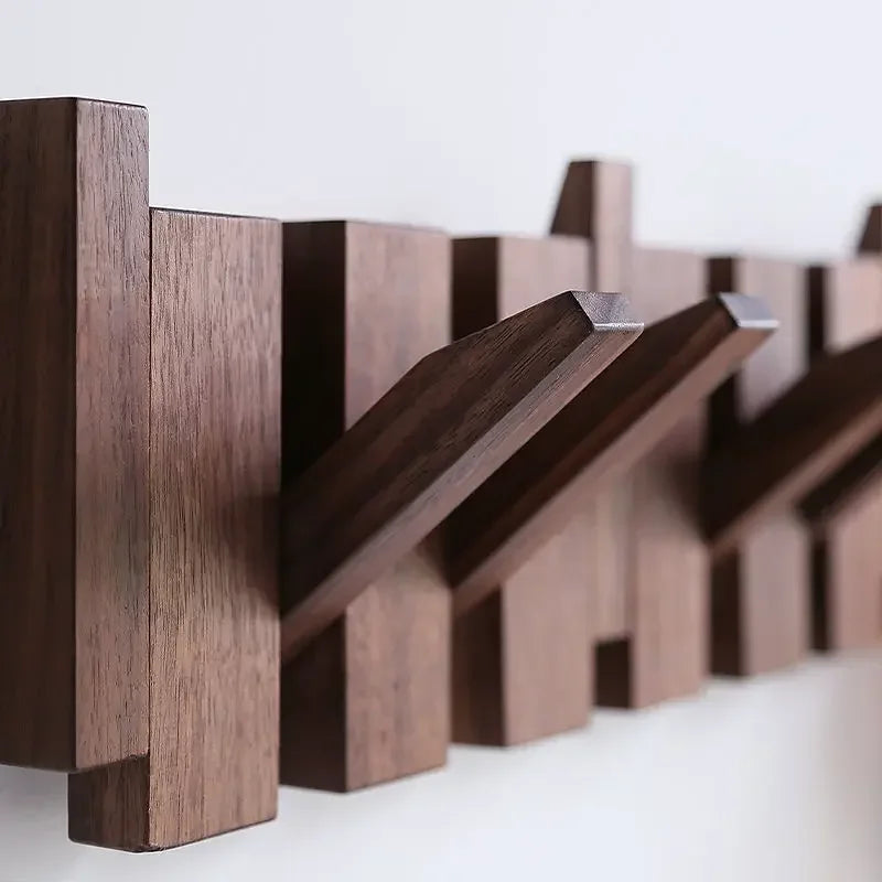 Wall-Mounted Black Walnut Coat Rack with Hooks