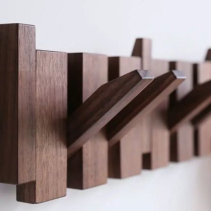 Wall-Mounted Black Walnut Coat Rack with Hooks