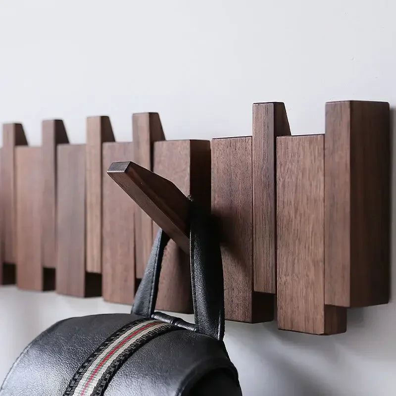 Wall-Mounted Black Walnut Coat Rack with Hooks