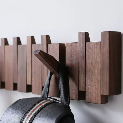 Wall-Mounted Black Walnut Coat Rack with Hooks