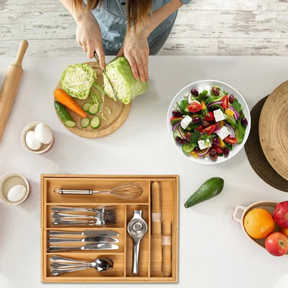 Expandable Bamboo Cutlery Drawer Organizer – Adjustable Wooden Tray