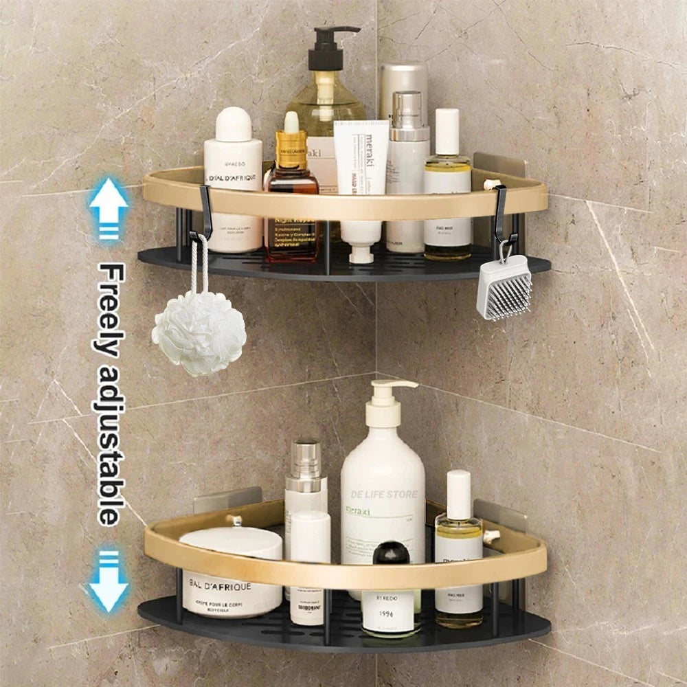 No-Drill Wall-Mounted Aluminum Shower & Kitchen Corner Shelf