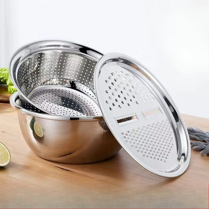 3PCS Stainless Steel Vegetable Slicer Set with Washing Basin & Drain Basket