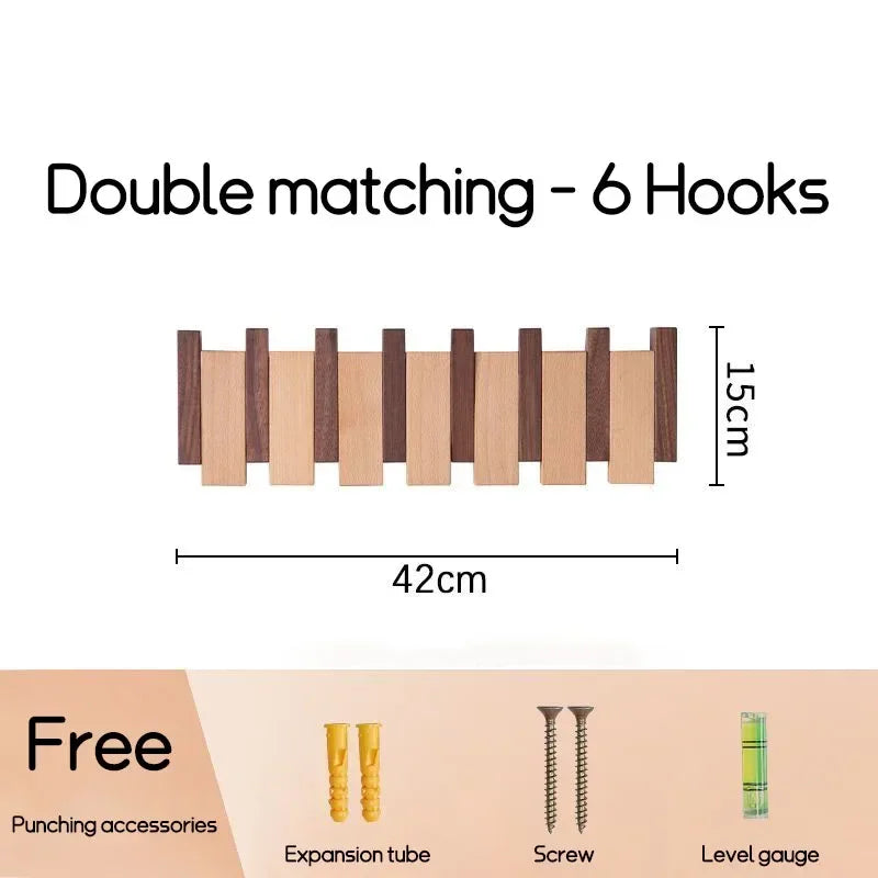 Wall-Mounted Black Walnut Coat Rack with Hooks