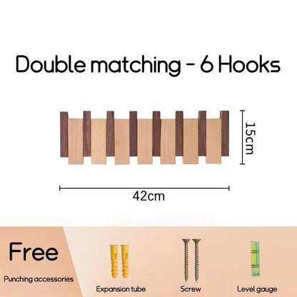 Wall-Mounted Black Walnut Coat Rack with Hooks