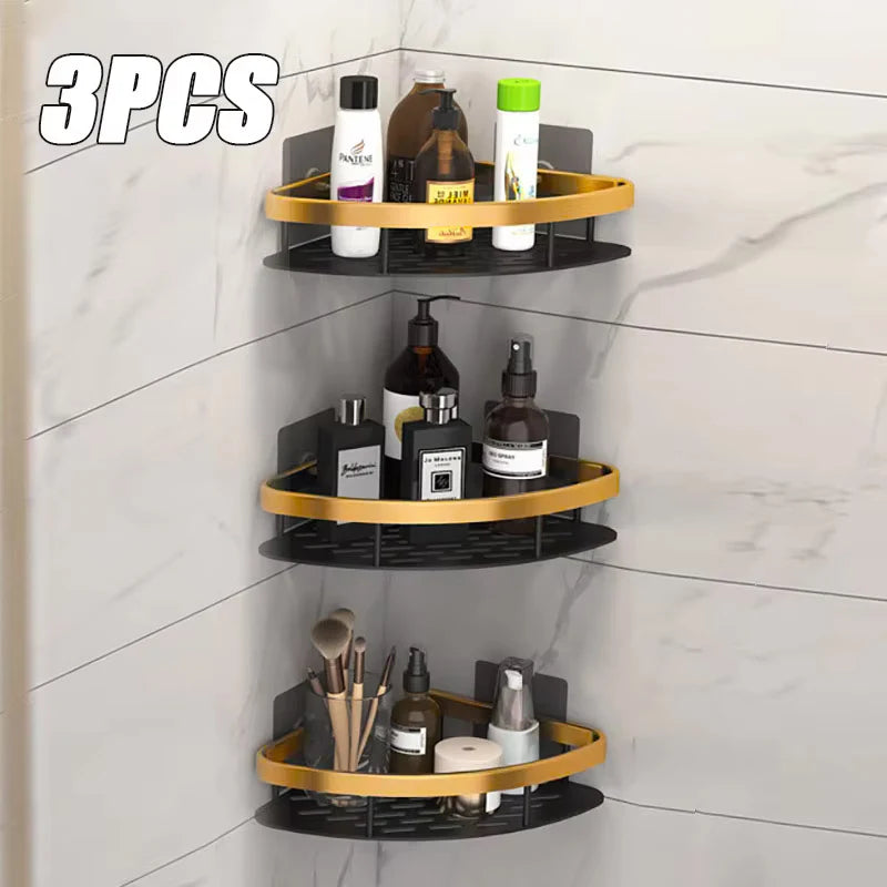 No-Drill Wall-Mounted Aluminum Shower & Kitchen Corner Shelf