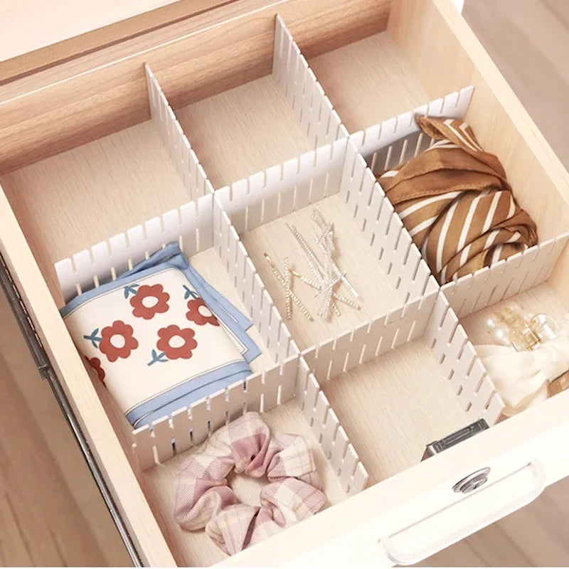 4PCS Adjustable Drawer Divider Partition Durable Storage Organiser Makeup Sock Underwear Drawer Organizer Board of Cabinets