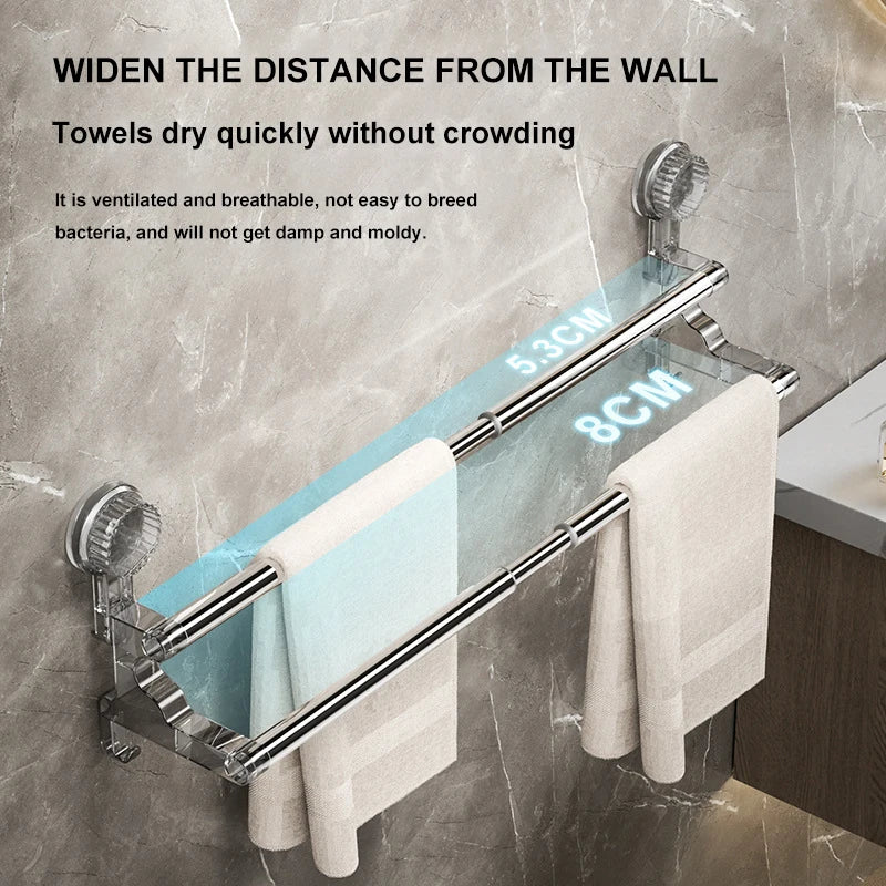 Double-Layer Suction Wall-Mounted Towel Rack 56–94 cm – Non-Drill Bathroom Storage