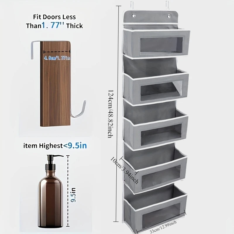 5-Shelf Hanging Storage Organizer – Anti-Tilt, Behind Door, Multi-Pocket