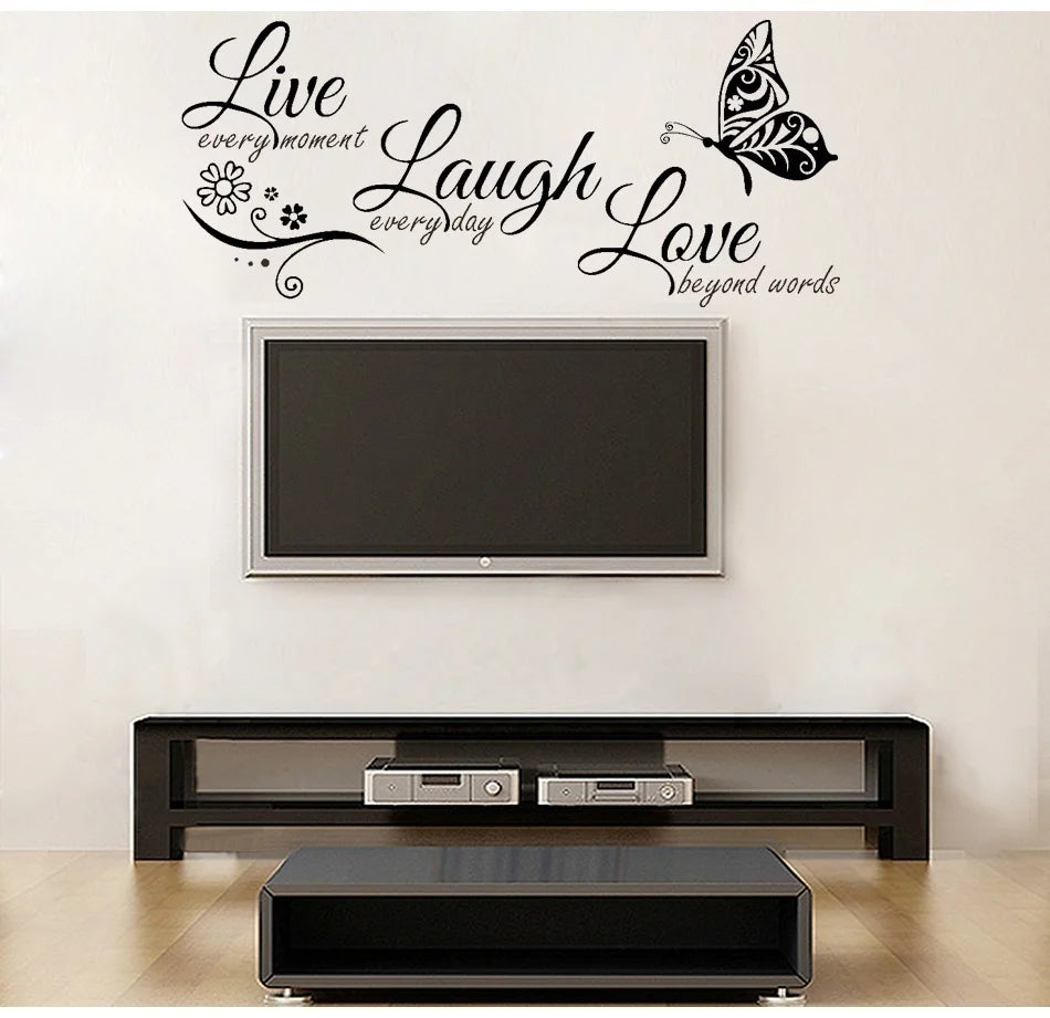 Live Laugh Love Butterfly Flower Wall Art Sticker Modern Wall Decals Quotes Vinyls Stickers Wall Stickers Home Decor Living Room